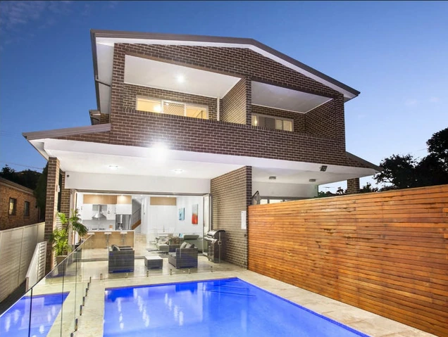 A pool and covered outdoor entertaining area at Waratah Street, Bexley