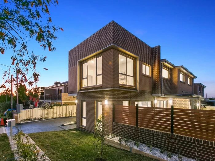 Brick residential architecture at Nicholson Street, Penshurst, at dusk