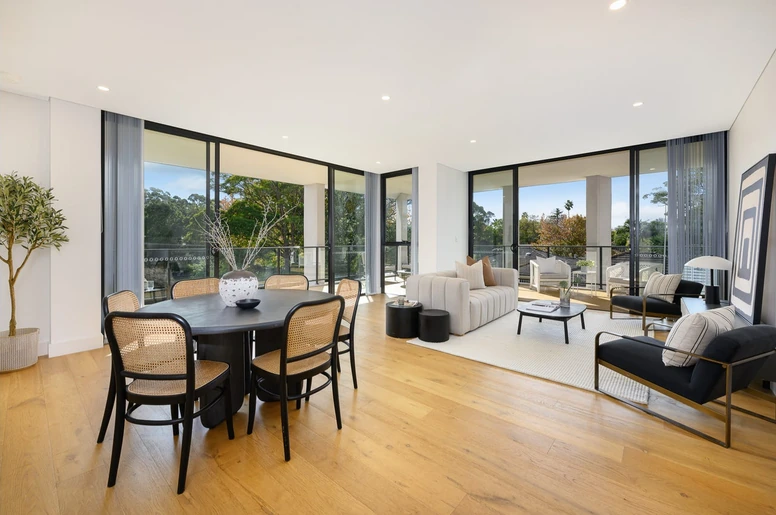 An apartment living and dining area at Telegraph Road, Pymble